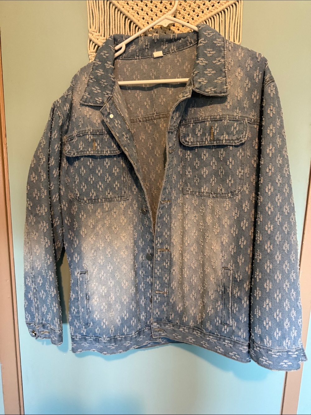 Light Blue Patterned Lightweight Shirt Jacket